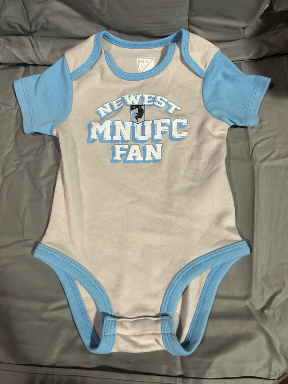 MLS Newest MNUFC Fan Baby One-Piece Bodysuit in Light Blue & White
